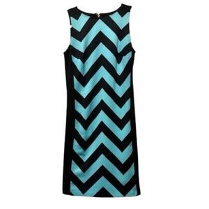 Michael Kors Chevron Sheath Dress Size 0 Aqua Navy Exposed Gold Zipper